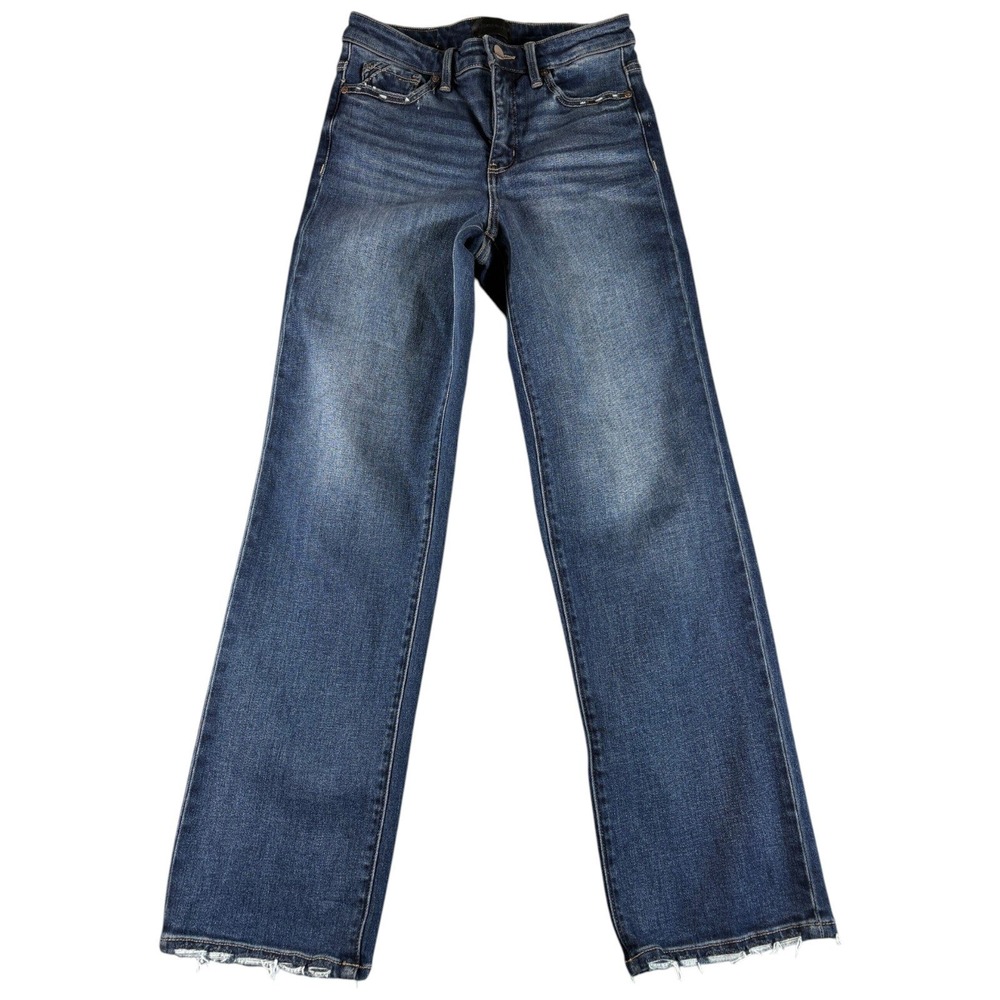 Buckle Black Fit 75 Jeans Women's 26x32 Blue Straight Distressed Raw Hem Y2k BKE